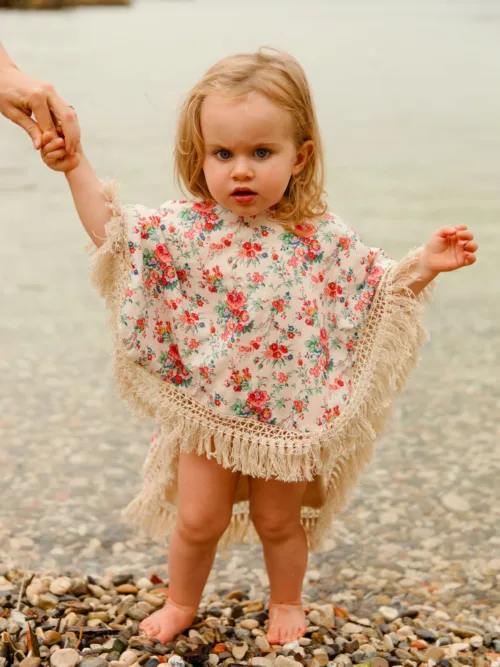 Cream Rosa Festa poncho ponczo Beach Cape Mael