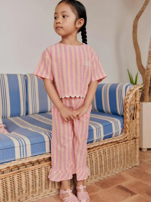 Loukie spodnie w pasy Pink Gelato Stripes Louise Misha bawełna len