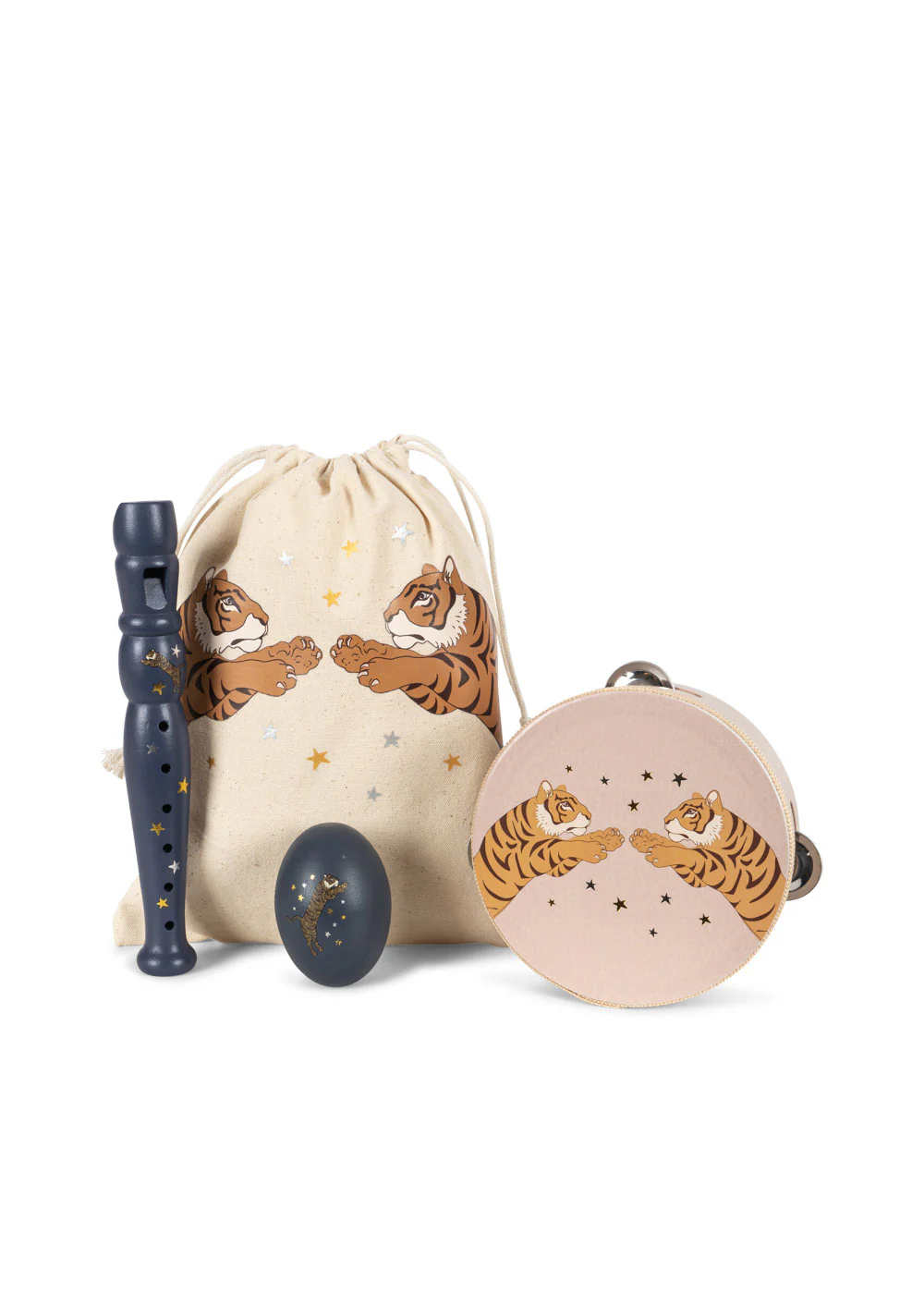 zestaw muzyczny flet tamburyn jajko grzechotka konges slojd tiger