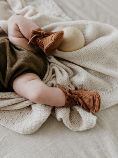 booties hvid merino buciki niemowlęce dziecięce niechodki terracotta