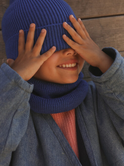 fonzie beanie hvid cobalt blue niebieska czapka dziecięca merino oeko tex standard