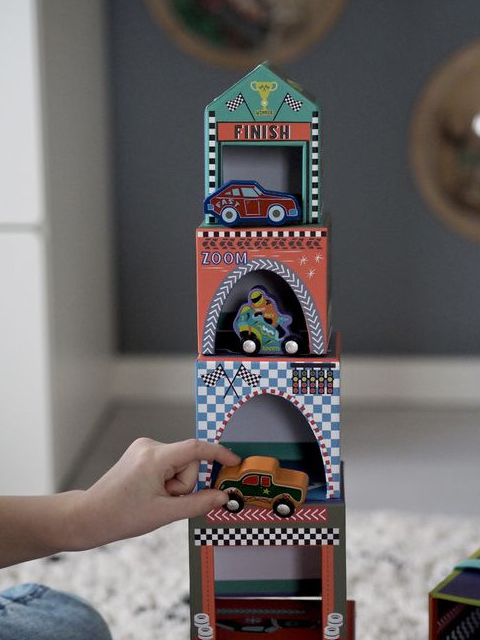 Piramida do układania samochody Floss and Rock dla dzieci figurki z drewna