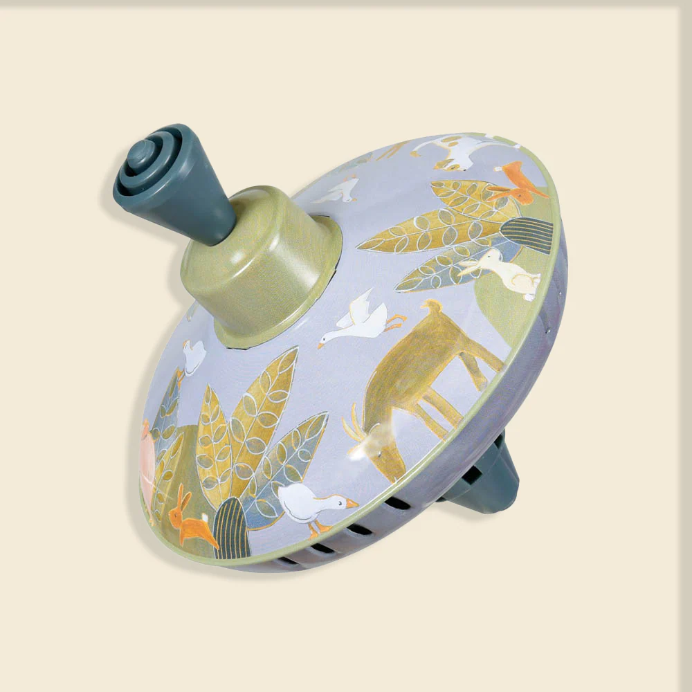 klasyczny bączek metalowy dla malucha kolorowy bączek na prezent Egmont Toys zabawka bączek metalowy wieś wirujący bączek dla dzieci 13 cm