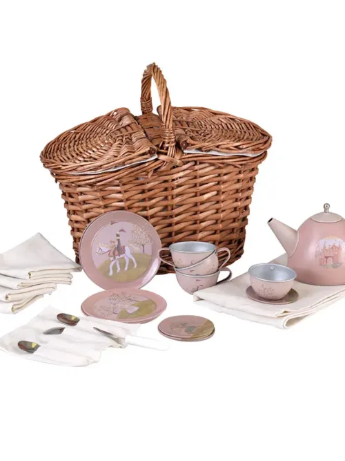 zestaw herbaciany księżniczki Egmont Toys metalowe filiżanki księżniczki wiklinowy kosz zestaw księżniczki