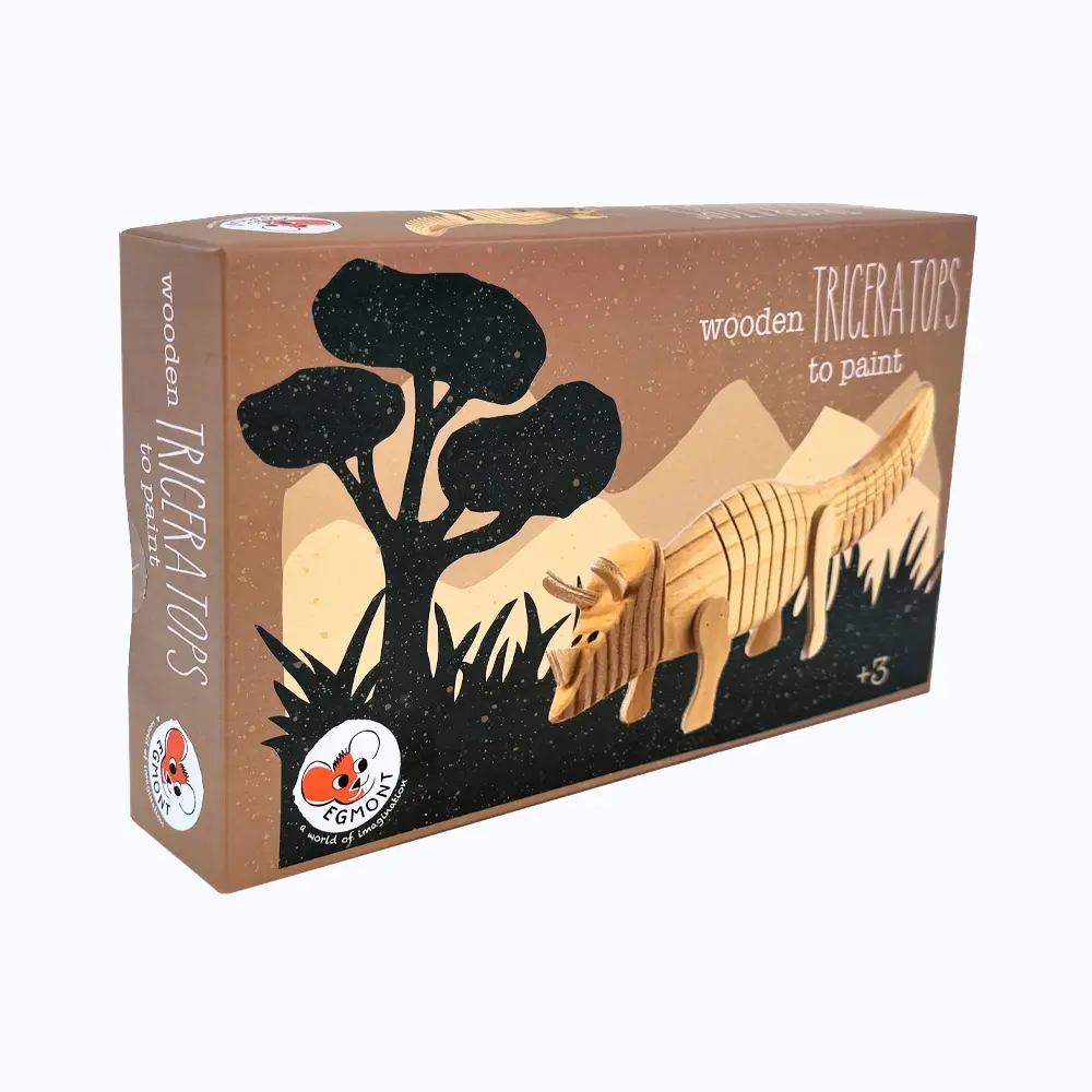 zabawka do malowania dinozaur triceratops z farbkami i pędzelkiem drewniany dinozaur kreatywny