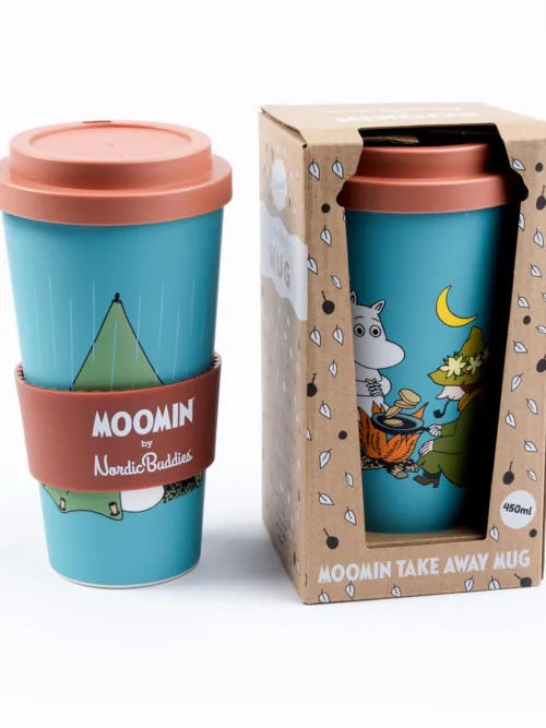 Kubek Muminki niebieski 450 ml, Mug with Snufkin and Moomin Nordicbuddies, Ekologiczny kubek take away Muminki