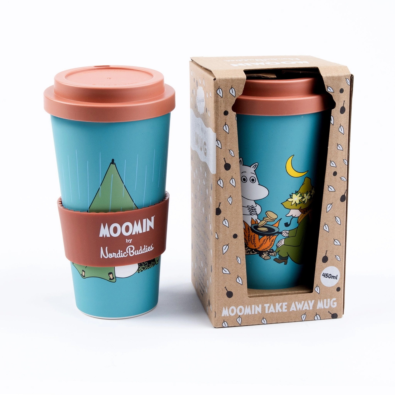 Kubek Muminki niebieski 450 ml, Mug with Snufkin and Moomin Nordicbuddies, Ekologiczny kubek take away Muminki