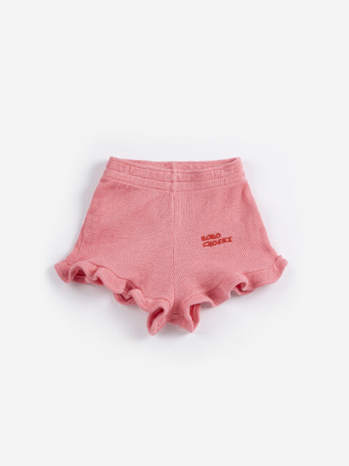 Ruffled pink shorts Bobo Choses waflowane szorty krótkie spodenki niemowlęce baby