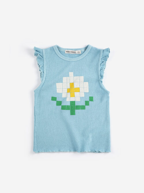 Pixel Daisy Ruffled top bobo choses niebieska koszulka bez rękawków dziecięca ss26 pickles