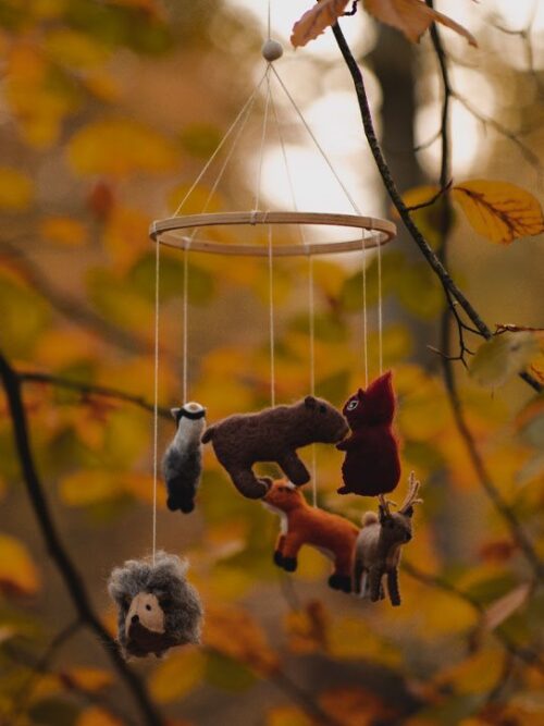 karuzela nad łóżeczko zwierzęta leśne woodland gamcha