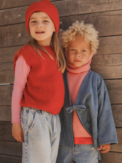HVID Vest Harvey Kids Red dziecięca kamizelka z wełny merino