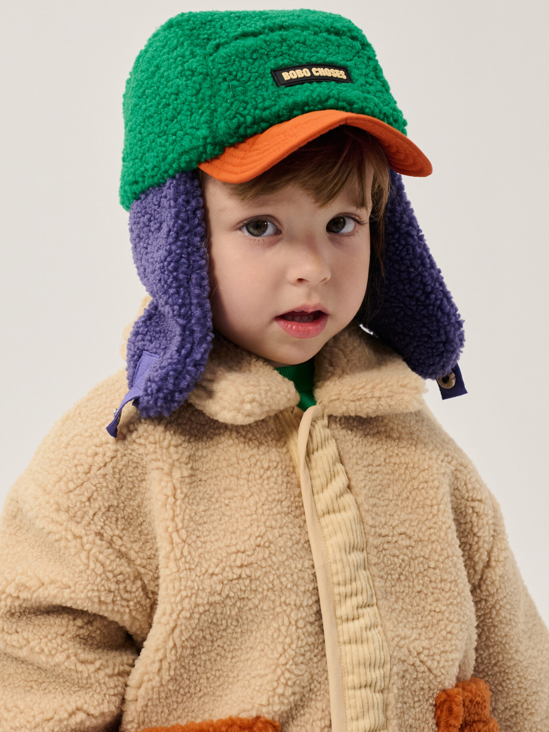 czapka pilotka jesień zima all about monsters kolorowa Bobo Choses color block sheepskin chapka
