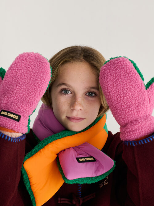 Color Block sheepskin mittens rękawiczki mitenki owcza wełna miś all about monsters