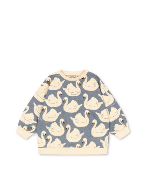 swan shirt gots loupy print bluza w łabędzie niebieska bawełniana