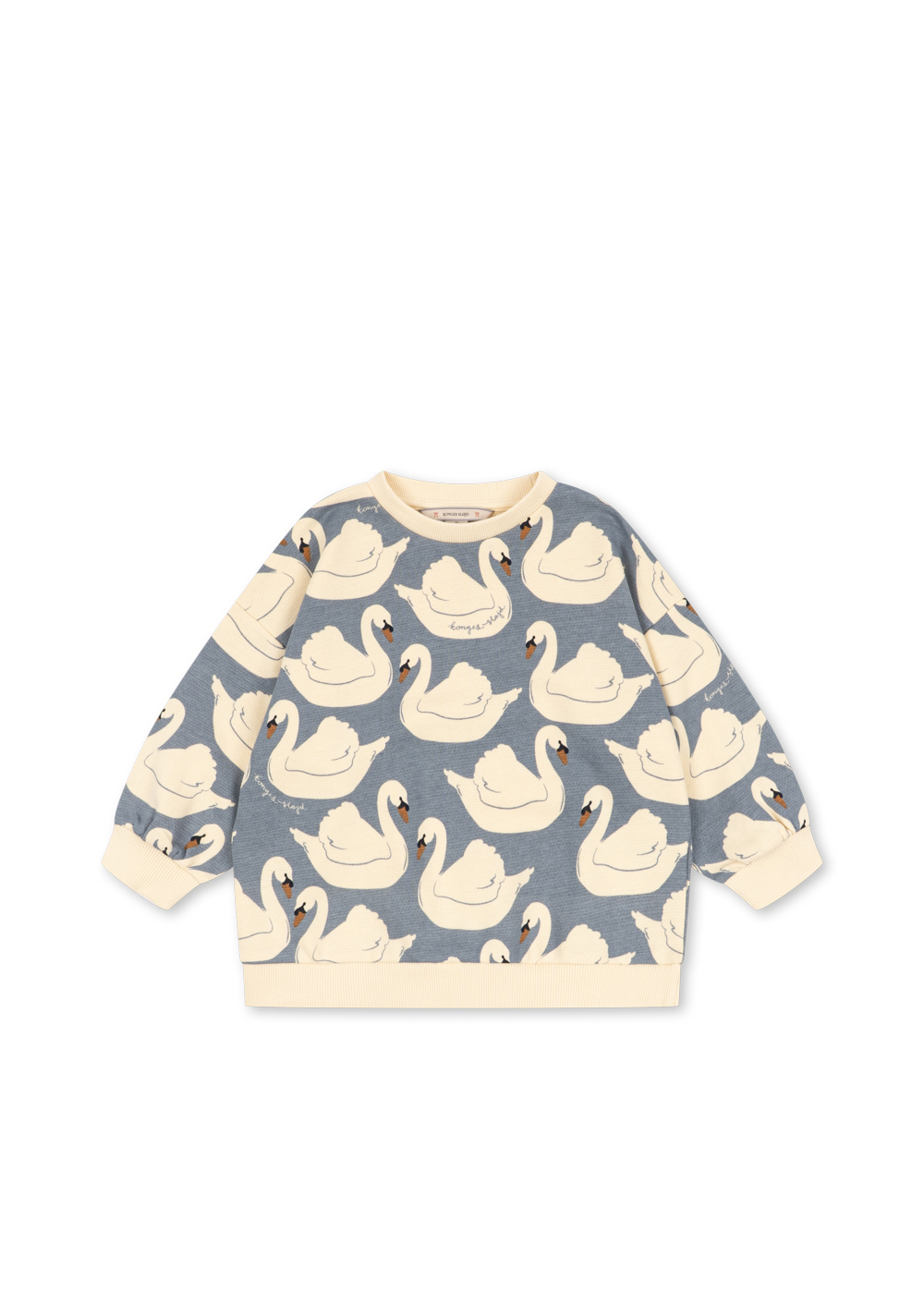 swan shirt gots loupy print bluza w łabędzie niebieska bawełniana
